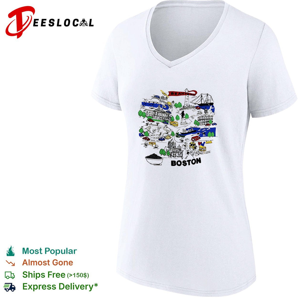 Boston city skyline collage landmarks vintage shirt