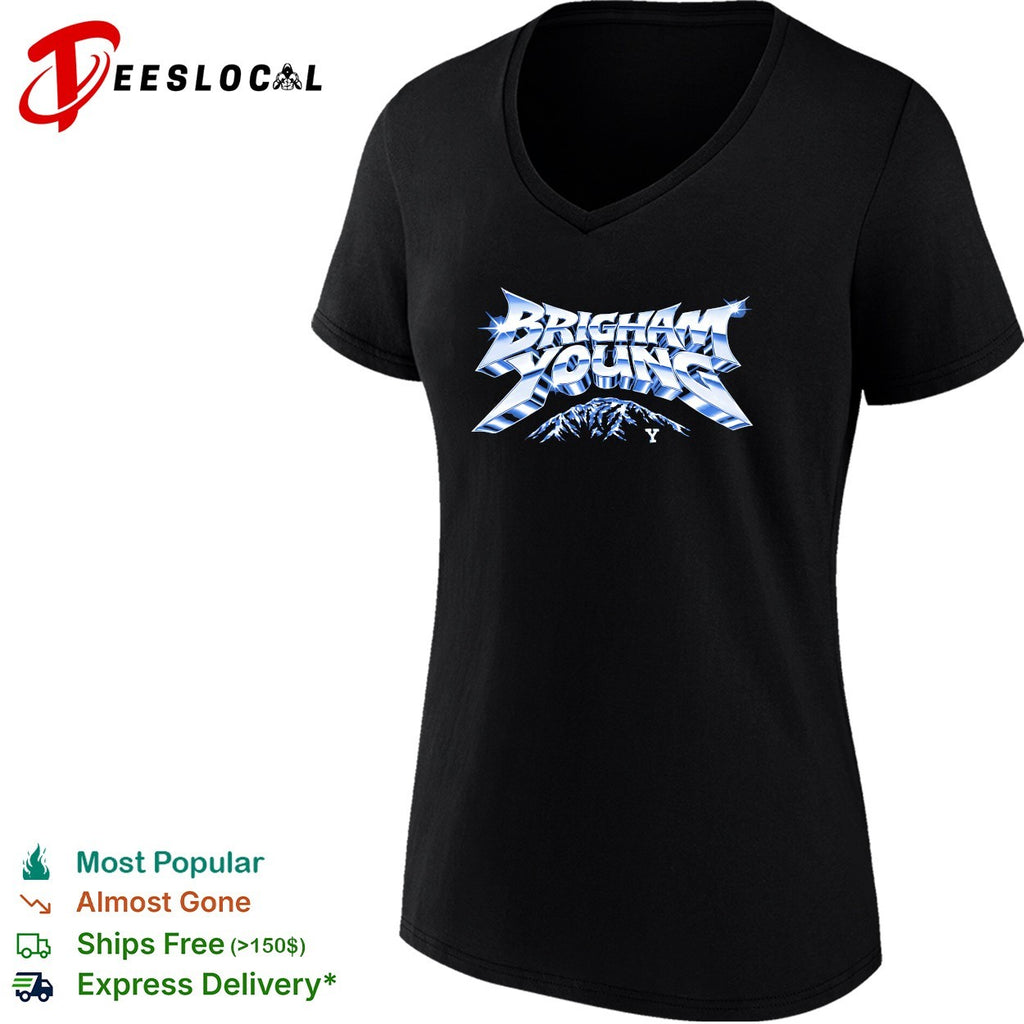 Brigham Young University BYU Mountain Logo Retro 80s Metal Heavy Font graphic shirt