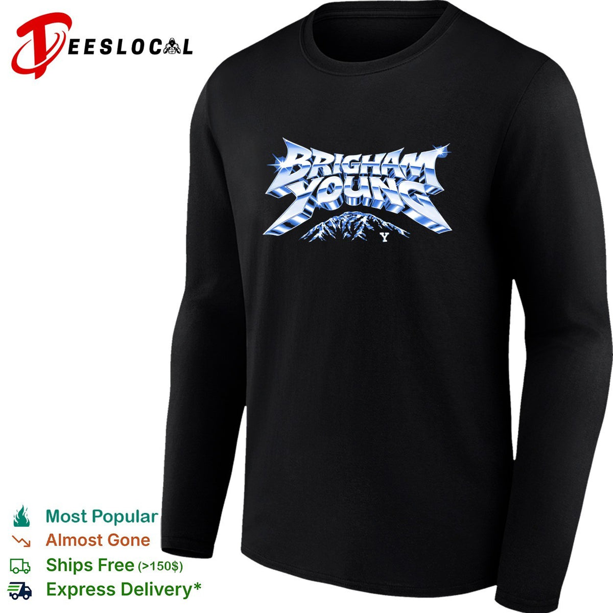 Brigham Young University BYU Mountain Logo Retro 80s Metal Heavy Font graphic shirt