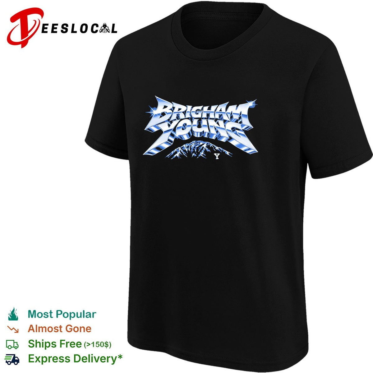 Brigham Young University BYU Mountain Logo Retro 80s Metal Heavy Font graphic shirt