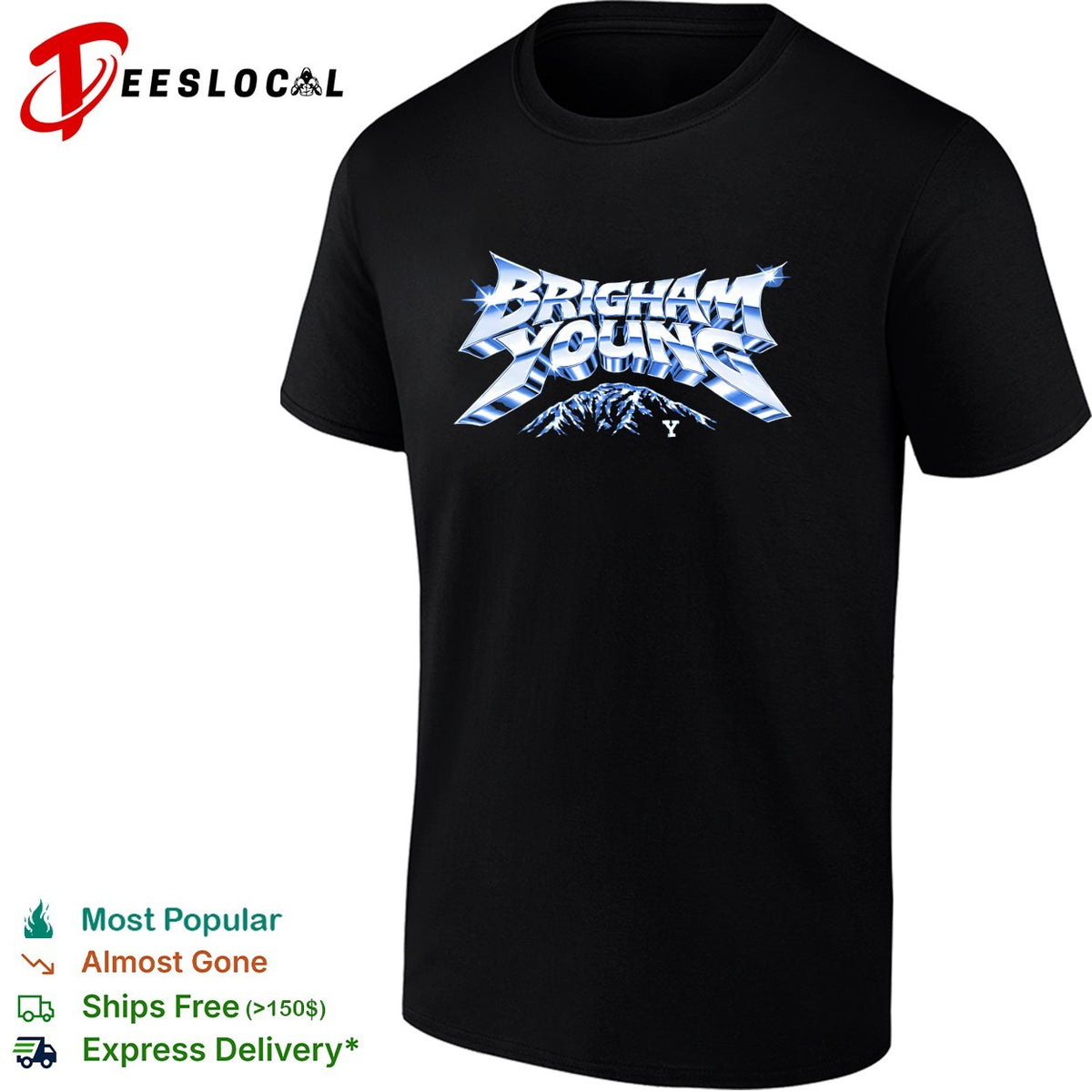 Brigham Young University BYU Mountain Logo Retro 80s Metal Heavy Font graphic shirt