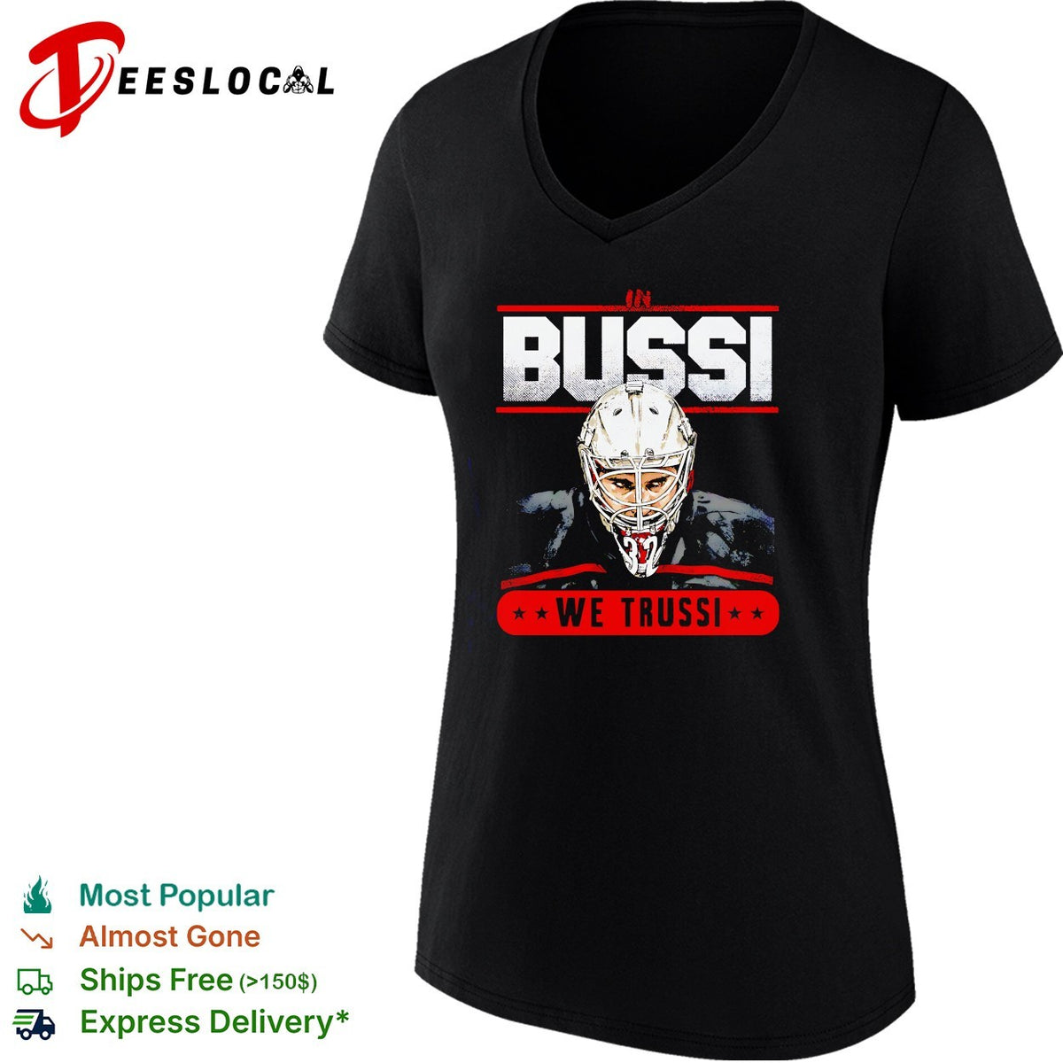 Bussi We Trussi Carolina Hurricanes goalie mask portrait bold shirt