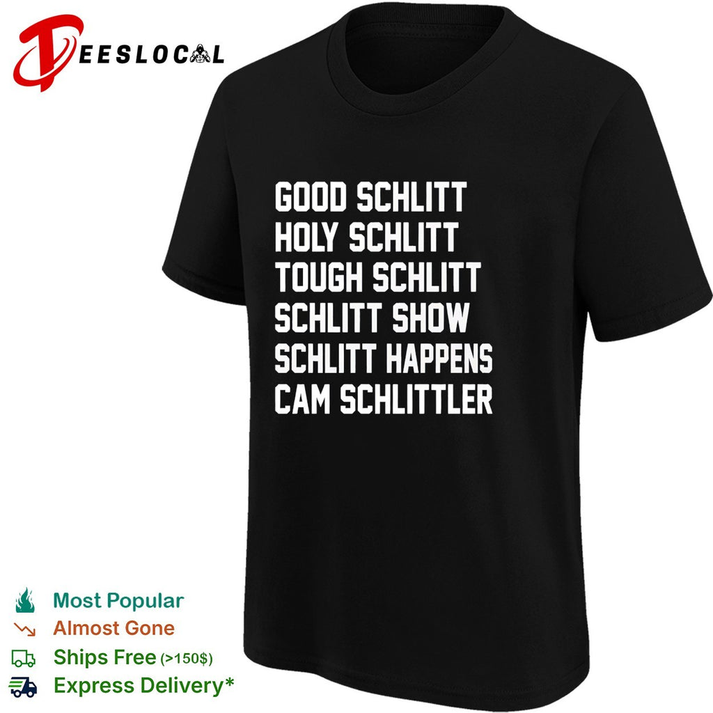Cam Schlittler hockey player Schlitt happens wordplay bold stacked text fan shirt