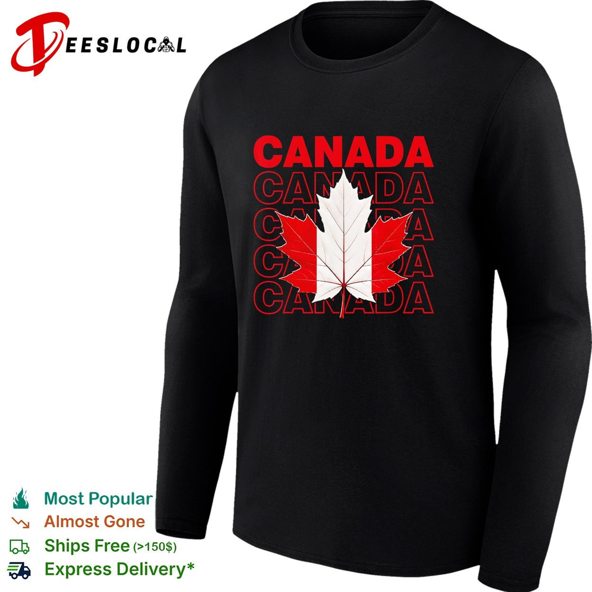 Canada maple leaf bold repeated stacked text shirt