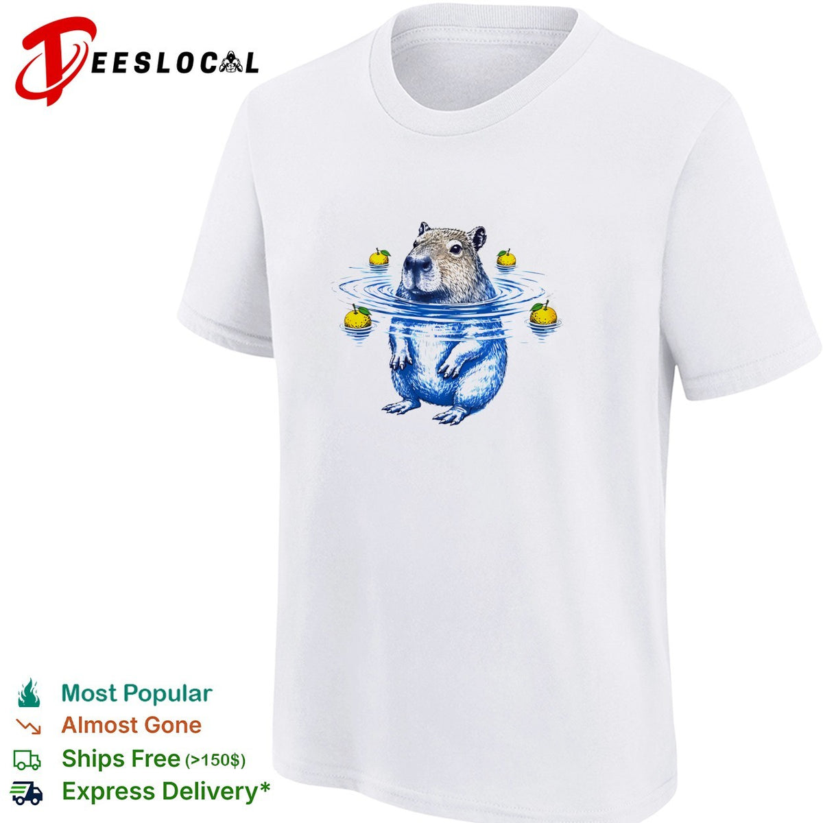 Capybara with yuzu fruit hot spring bathing illustration relaxing animal shirt