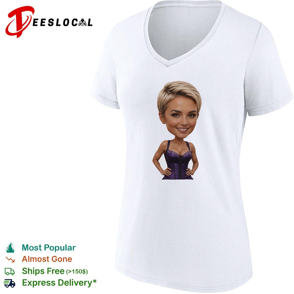 Caricature Blonde Short Hair Purple Corset Body Shape Bobblehead shirt