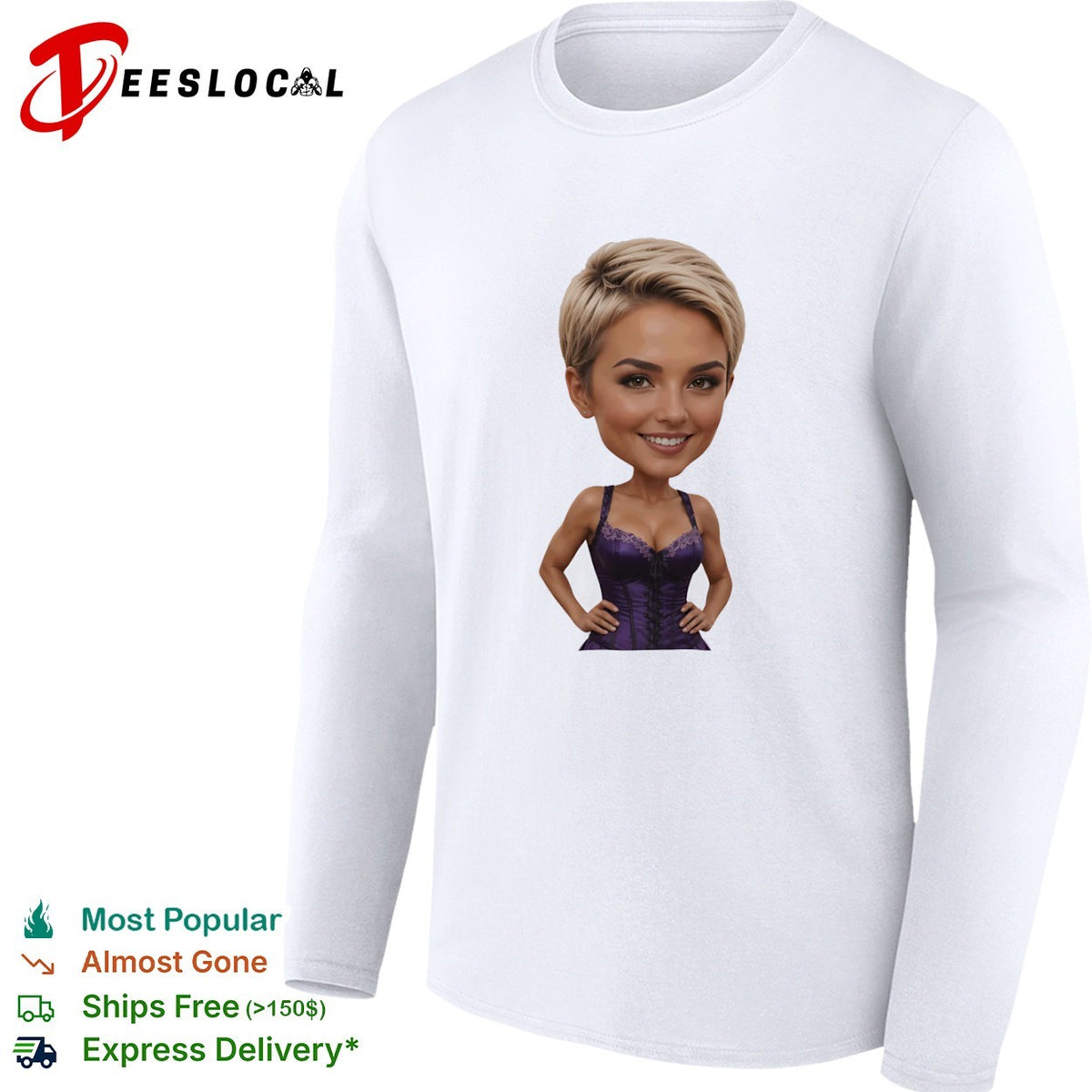 Caricature Blonde Short Hair Purple Corset Body Shape Bobblehead shirt