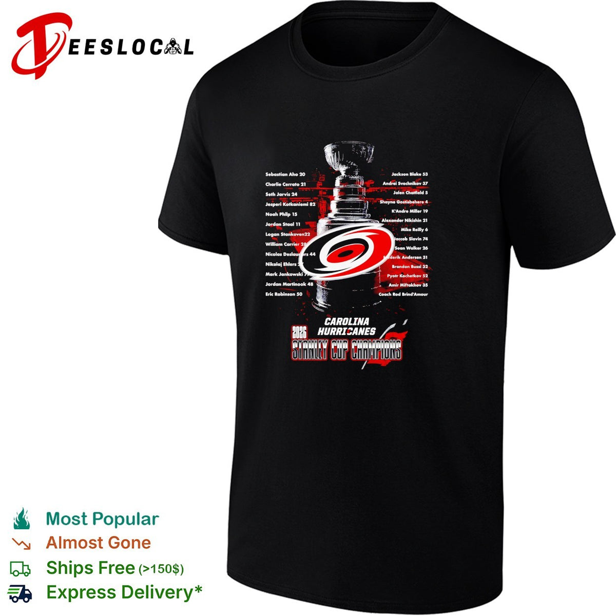 Carolina Hurricanes 2026 Stanley Cup champions full roster list shirt