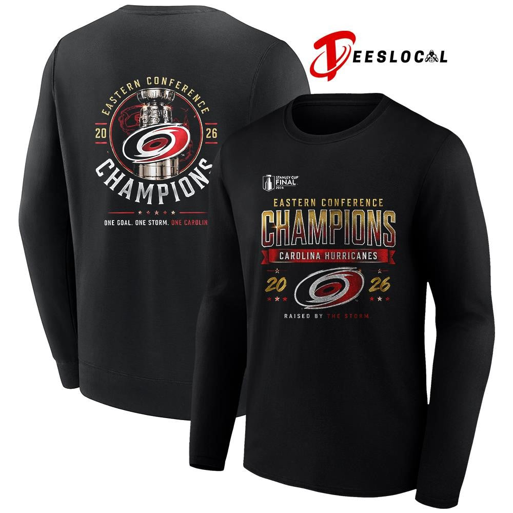 Carolina Hurricanes Eastern Conference raised by the storm commemorative trophy graphic shirt