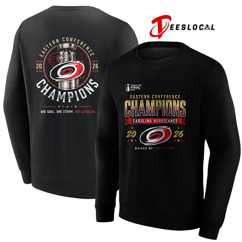 Carolina Hurricanes Eastern Conference raised by the storm commemorative trophy graphic shirt