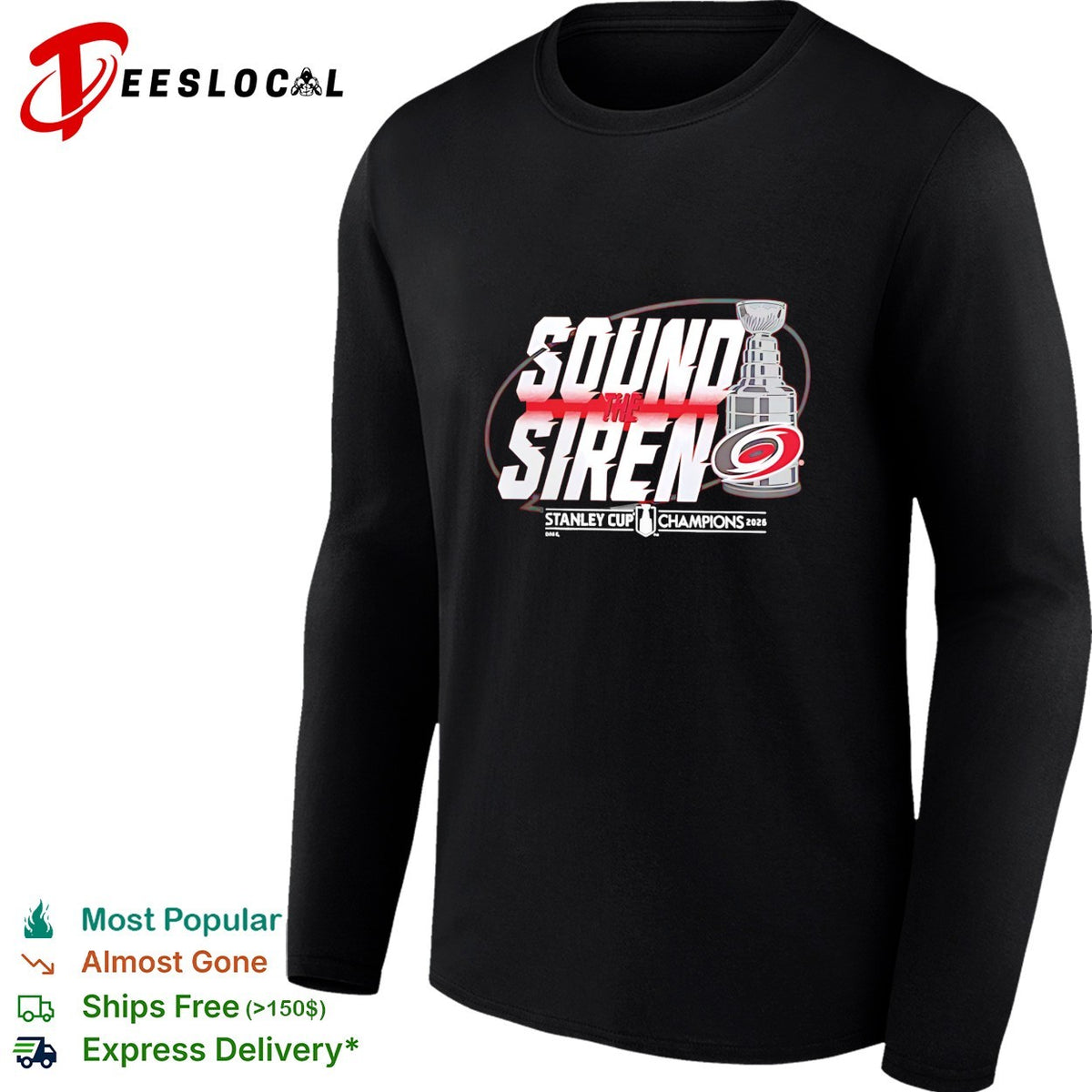 Carolina Hurricanes Sound the Siren Stanley Cup Champions 2026 bold text shirt