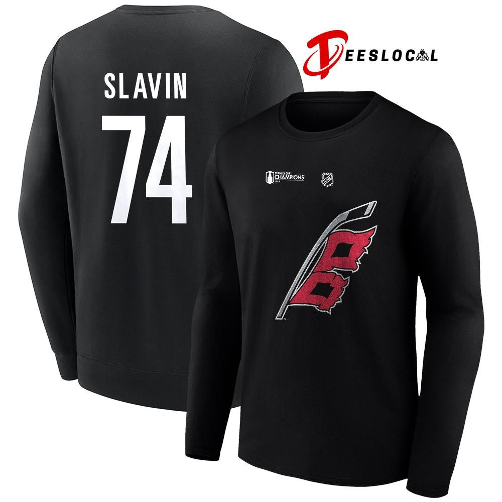 Carolina Hurricanes Stanley Cup champions Jaccob Slavin name and number logo shirt