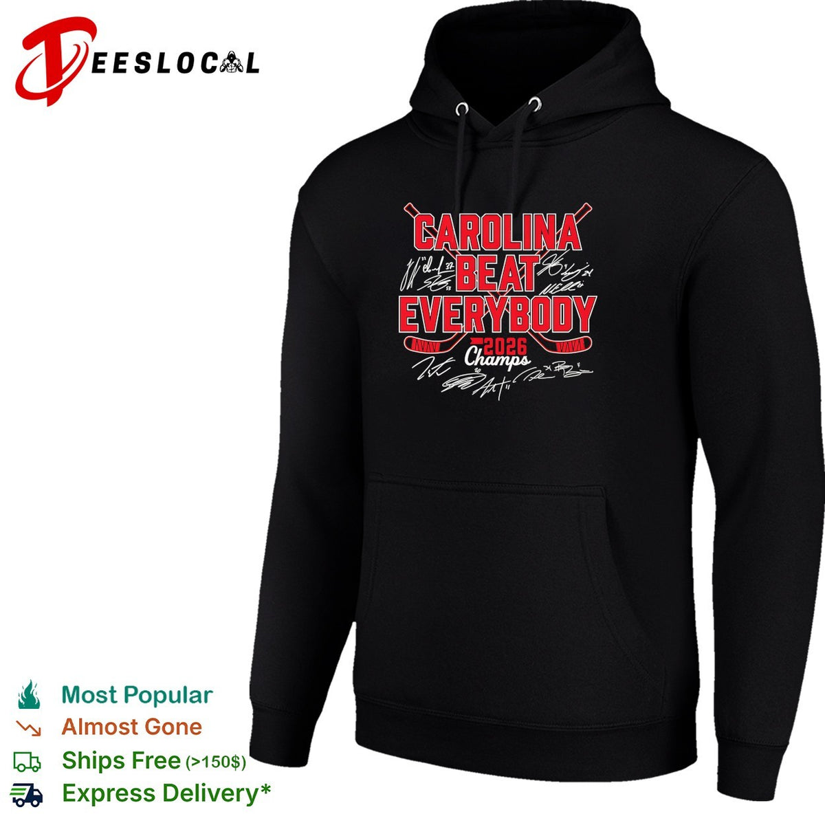 Carolina Hurricanes beat everybody 2026 Champs player signatures crossed sticks bold art shirt