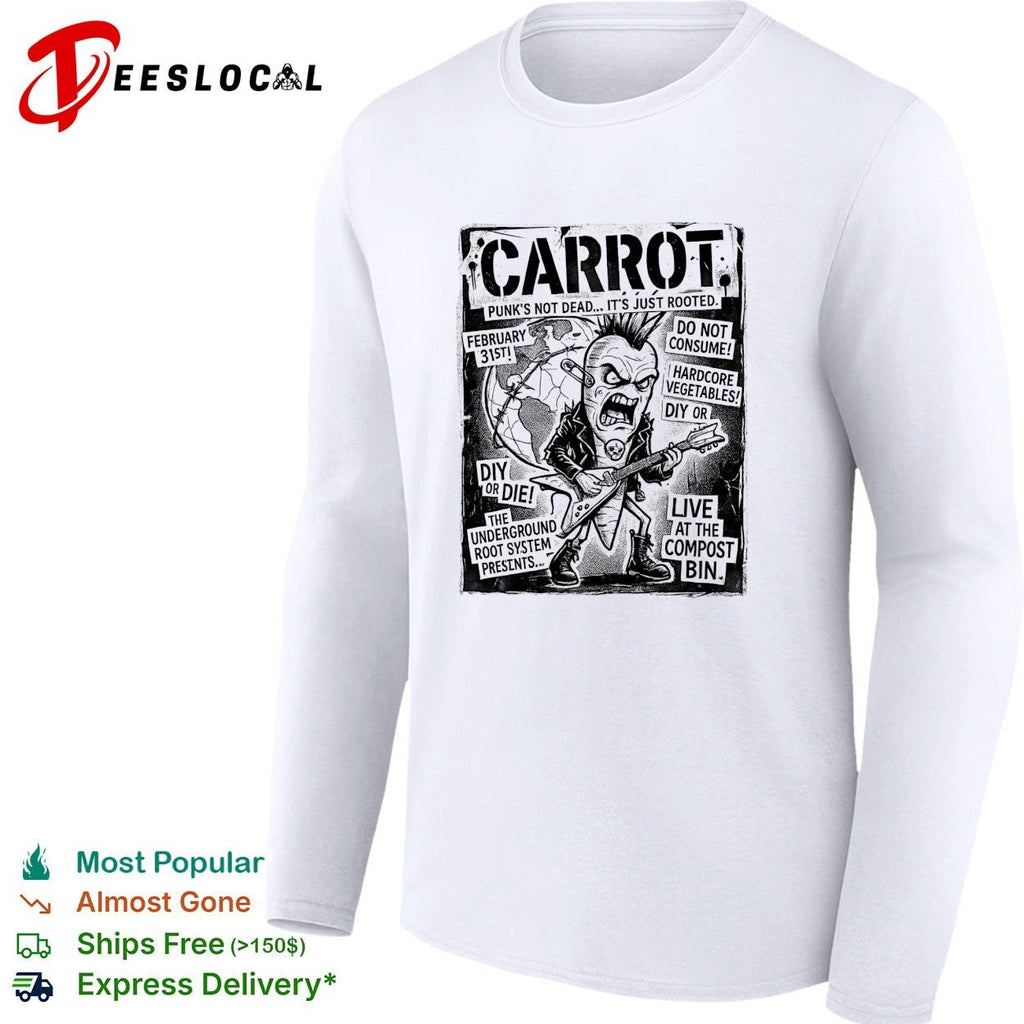 Carrot punk’s not dead hardcore vegetables concert flyer parody graphic shirt