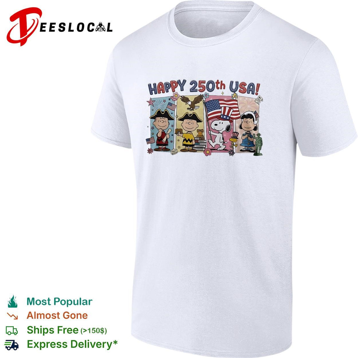 Cartoon group happy 250th USA flags shirt