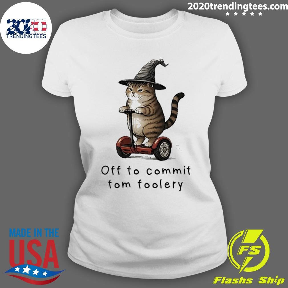Cat riding segway off to commit tomfoolery art shirt
