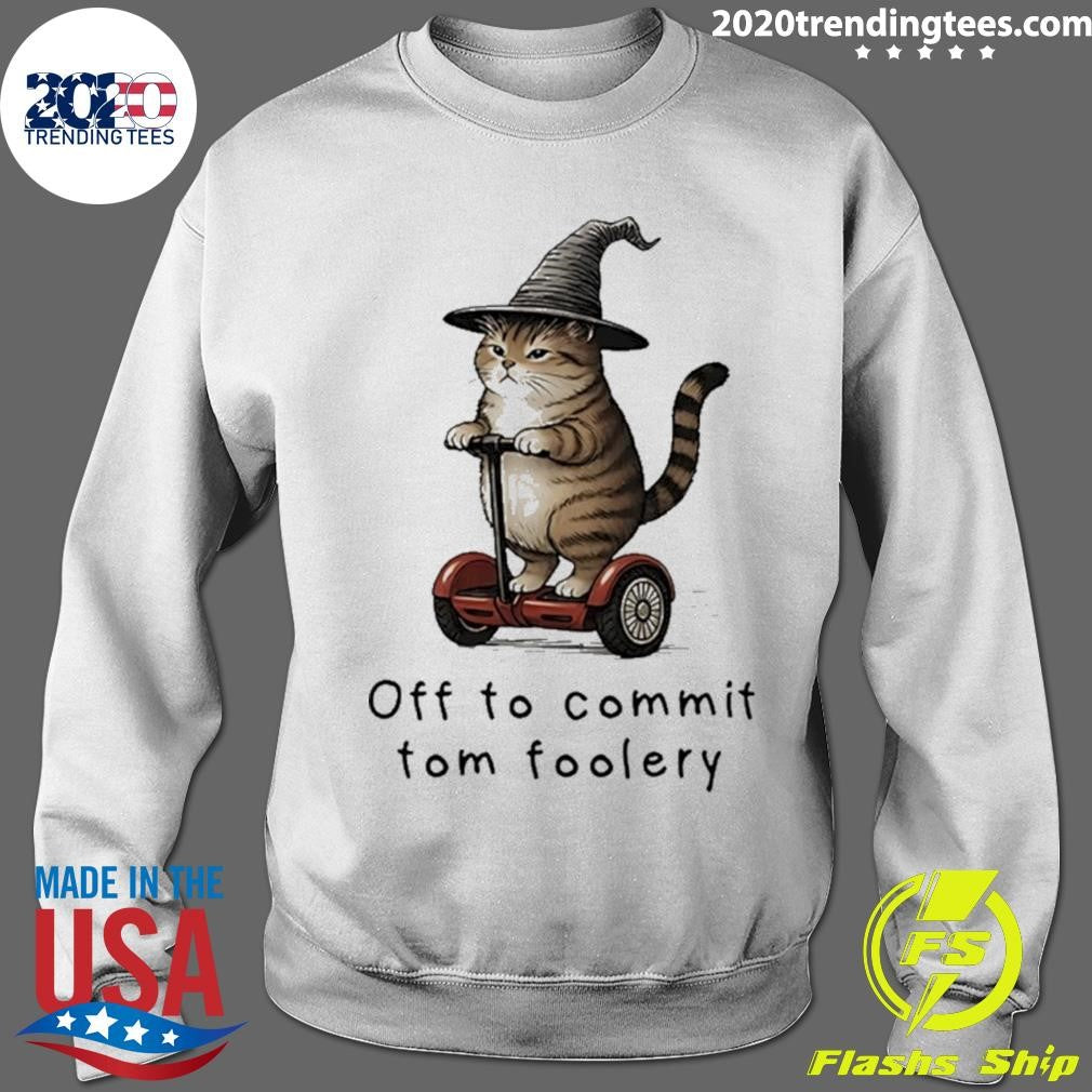 Cat riding segway off to commit tomfoolery art shirt
