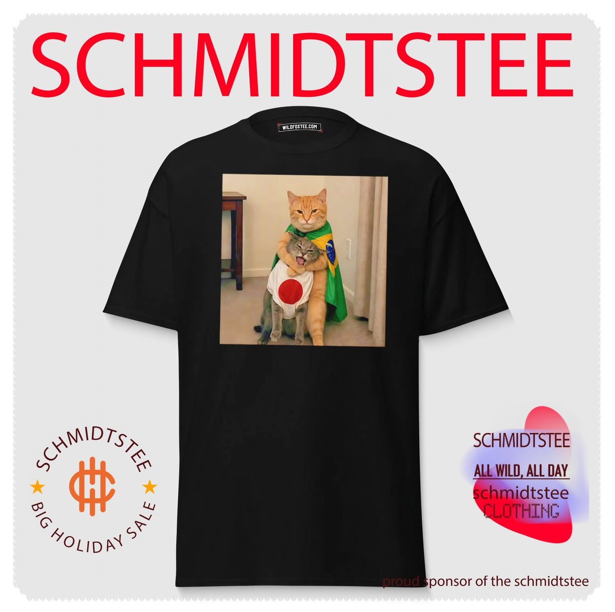 Cats with Brazil and Japan Flags Funny Soccer shirt