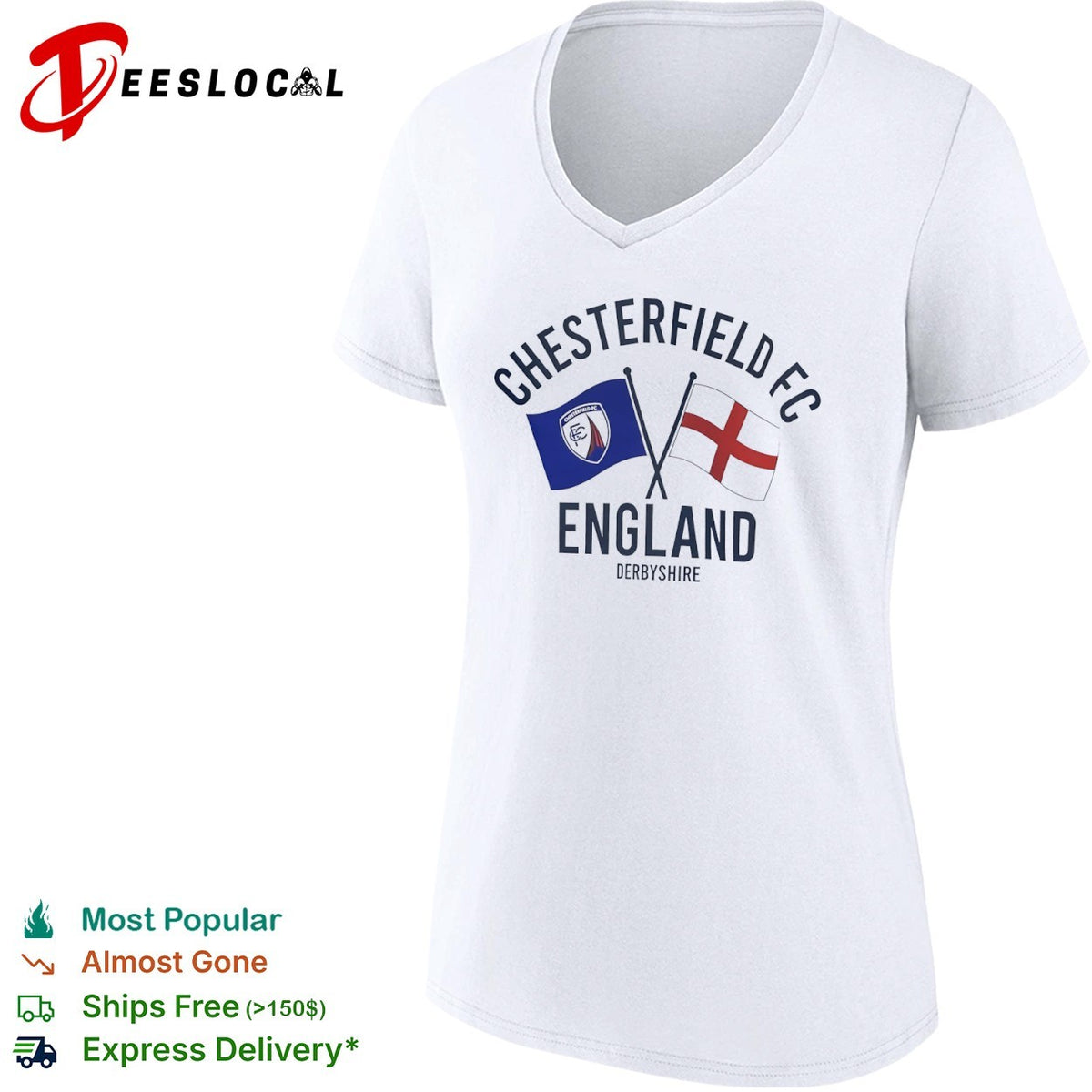 Chesterfield FC England Derbyshire Crossed Flags Crest Emblem Sport Fan Club shirt