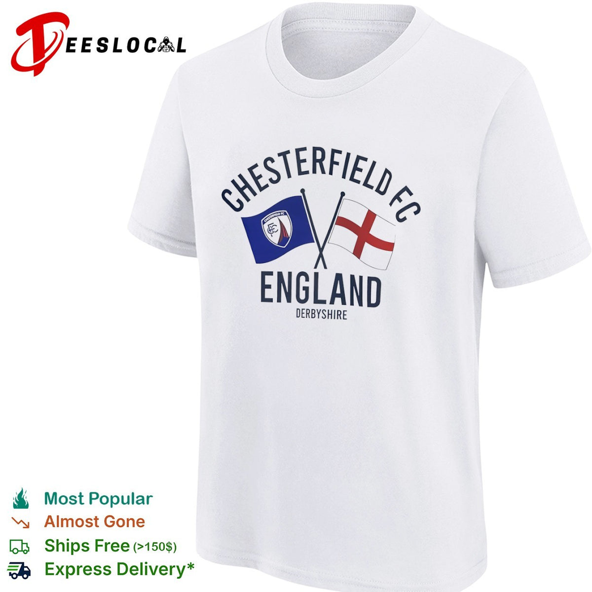Chesterfield FC England Derbyshire Crossed Flags Crest Emblem Sport Fan Club shirt