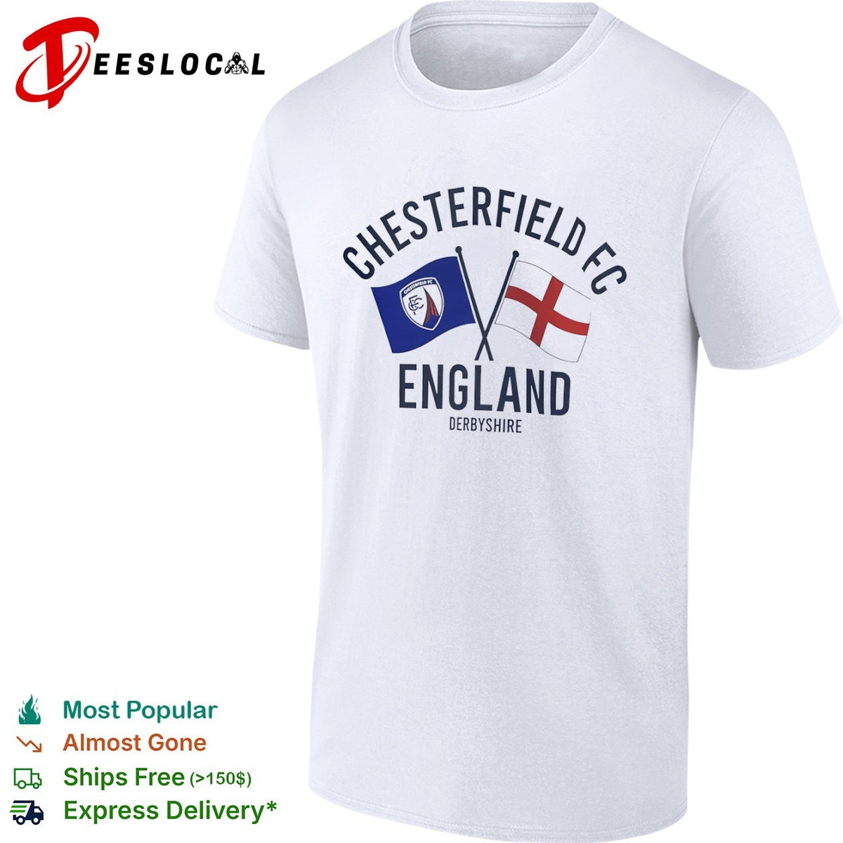 Chesterfield FC England Derbyshire Crossed Flags Crest Emblem Sport Fan Club shirt