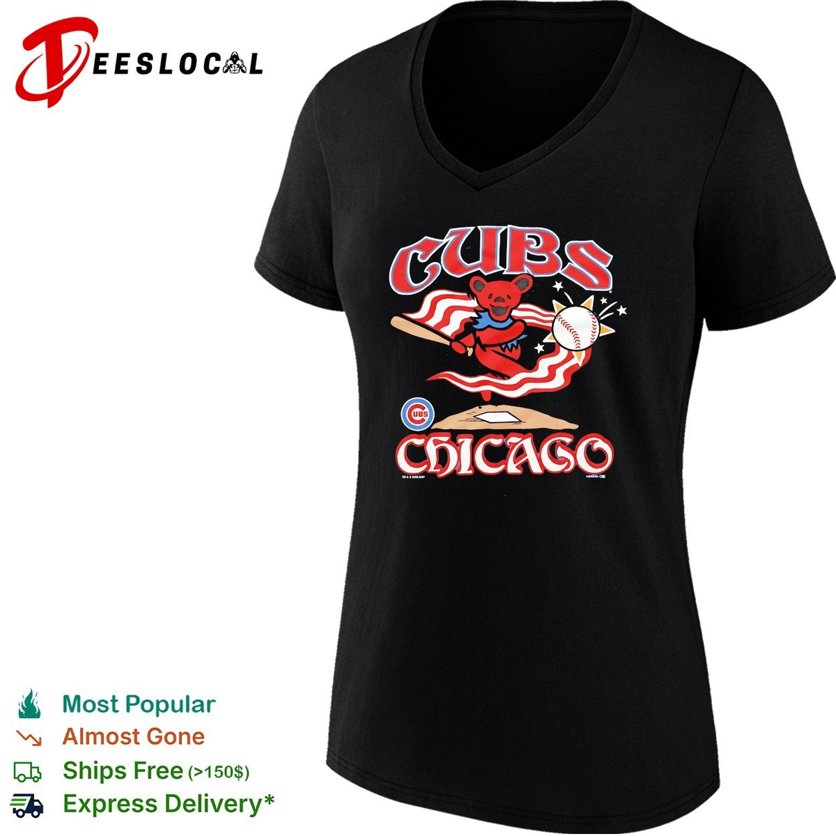 Chicago Cubs x Grateful Dead dancing bear Chicago graphic shirt