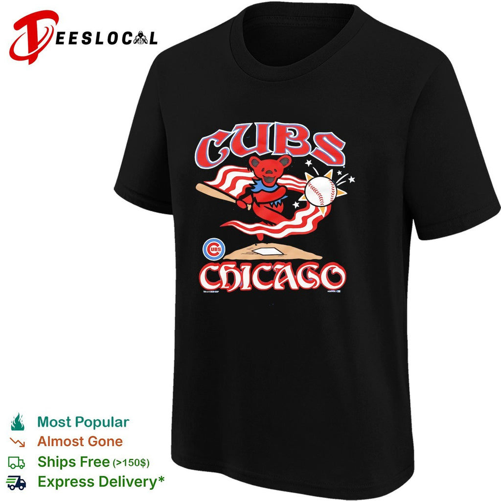 Chicago Cubs x Grateful Dead dancing bear Chicago graphic shirt