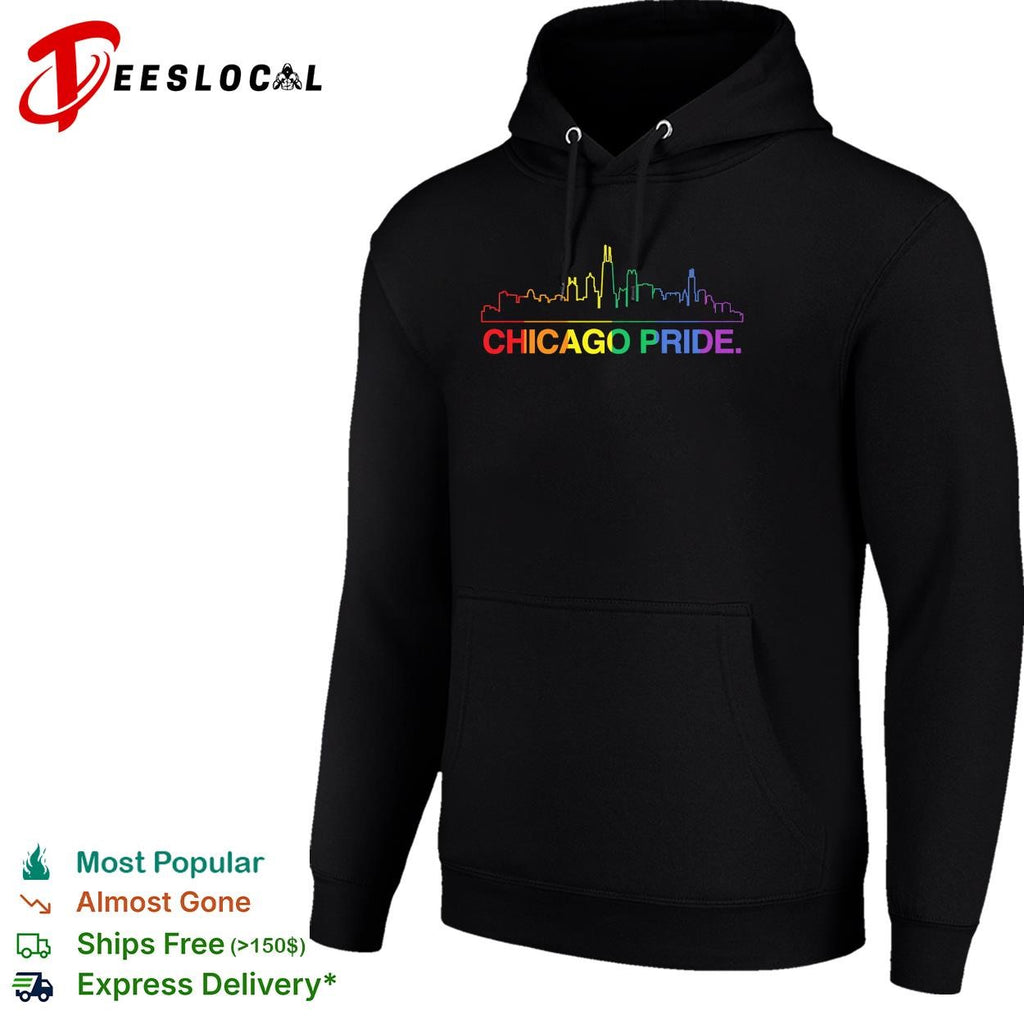 Chicago Pride rainbow skyline LGBTQ graphic shirt
