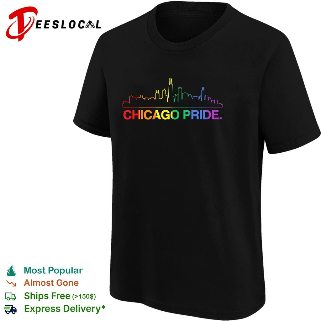 Chicago Pride rainbow skyline LGBTQ graphic shirt