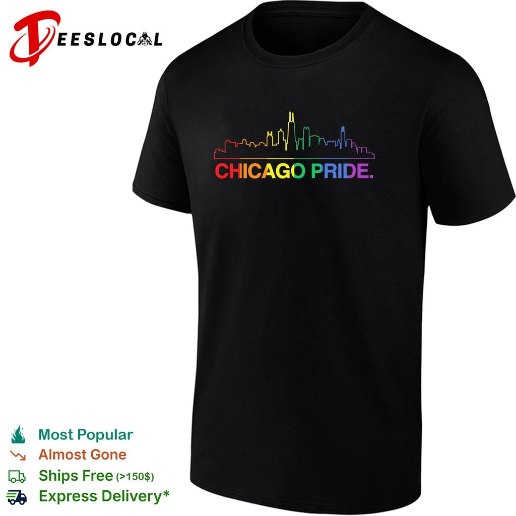 Chicago Pride rainbow skyline LGBTQ graphic shirt