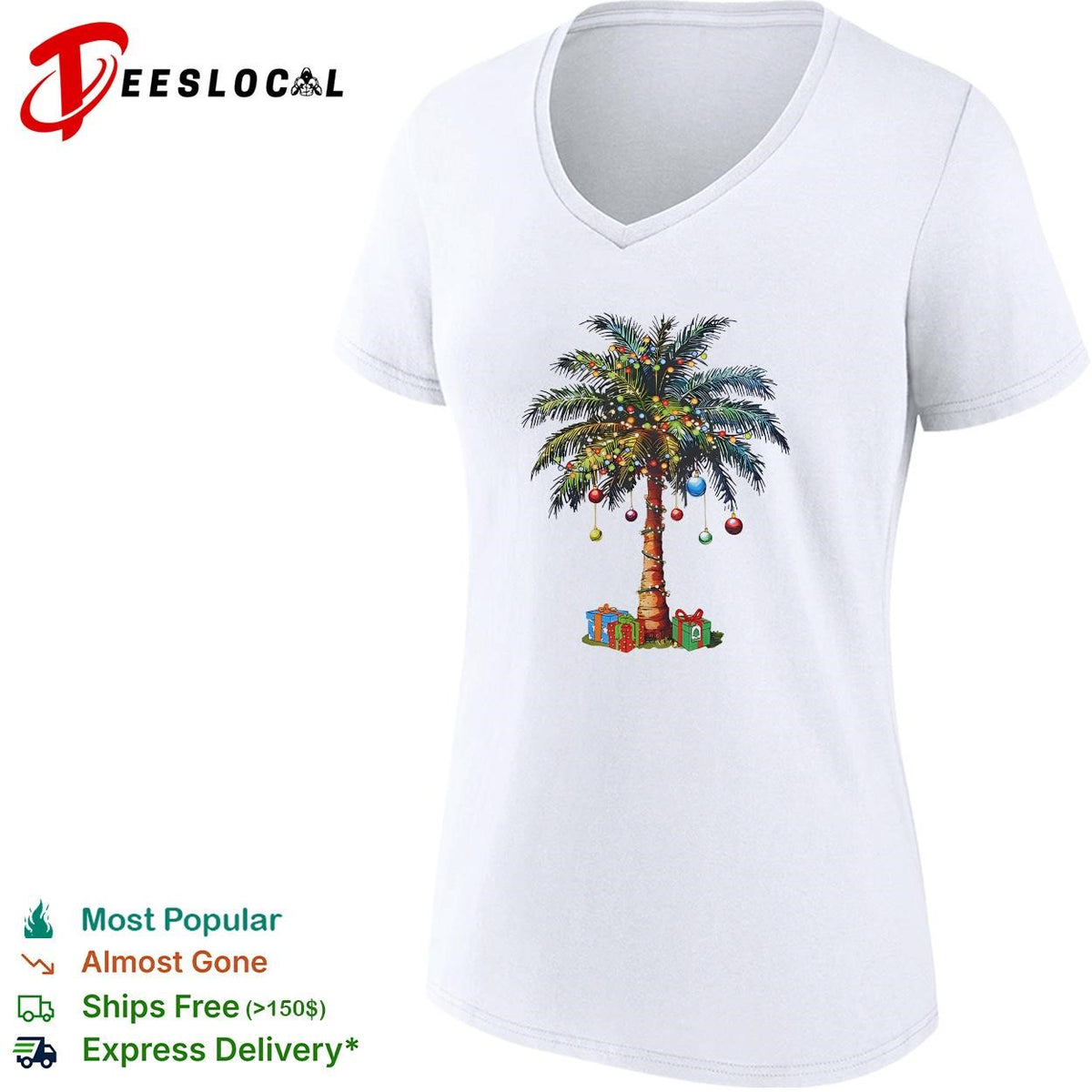 Christmas palm tree tropical ornaments holiday graphic shirt