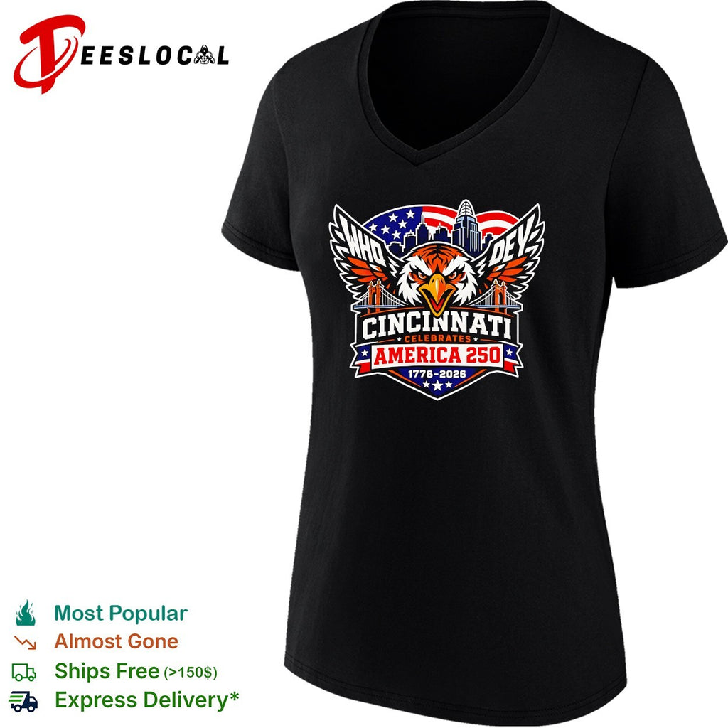 Cincinnati Who Dey America 250th anniversary eagle flag bridge skyline bold logo shirt