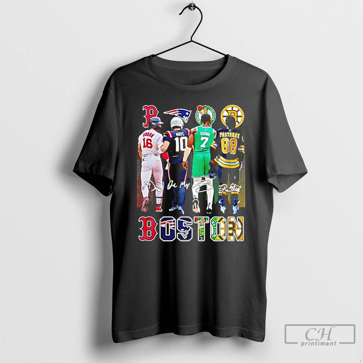 Classic Boston Celtics Brown Bruins Pastrnak Patriots Maye Red Sox Duran City Skyline T Shirts
