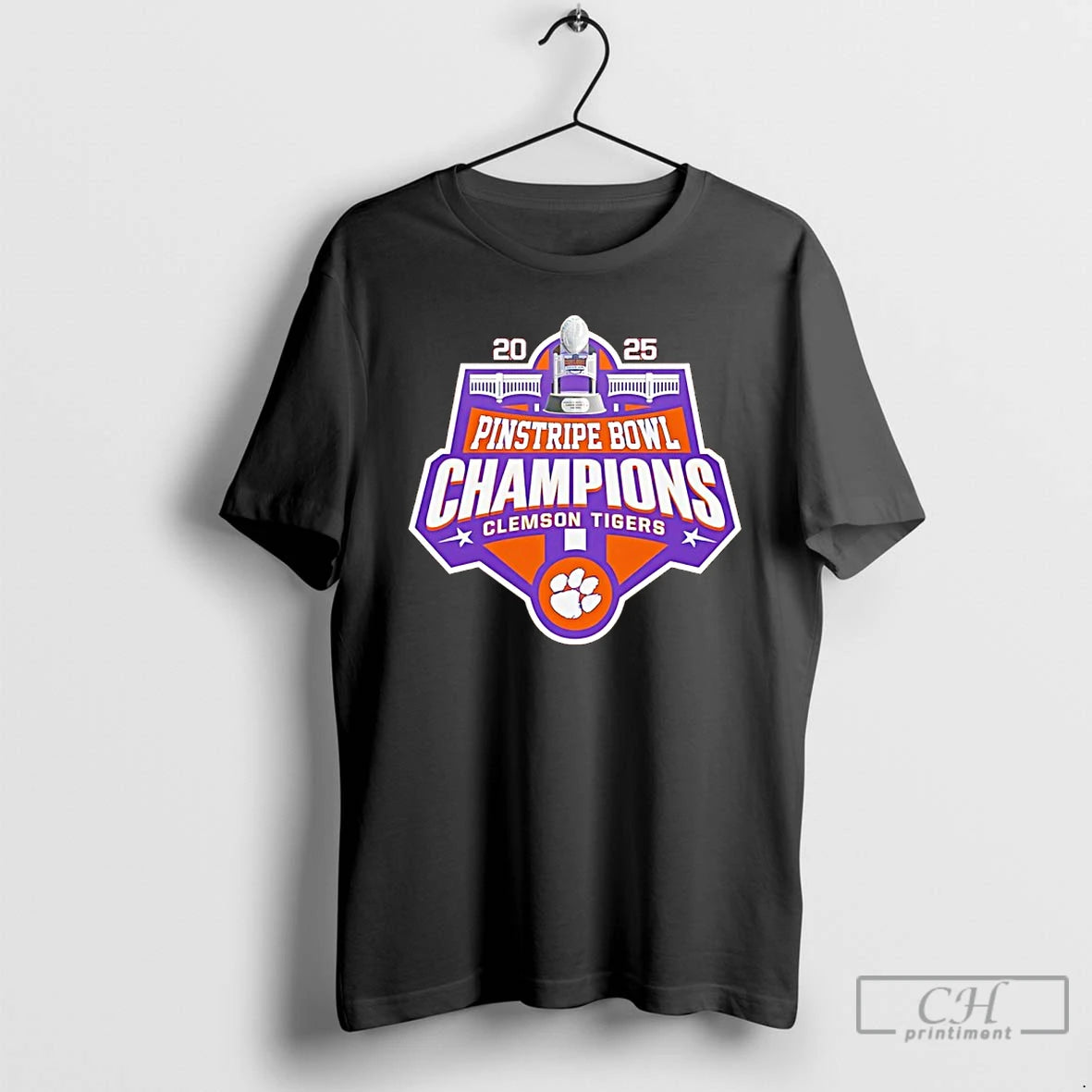Classic Clemson Tigers 2025 Pinstripe Bowl Champions Logo