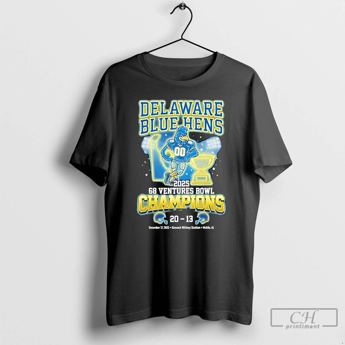 Classic Delaware Blue Hens 2025 68 Ventures Bowl Champions Score Neon