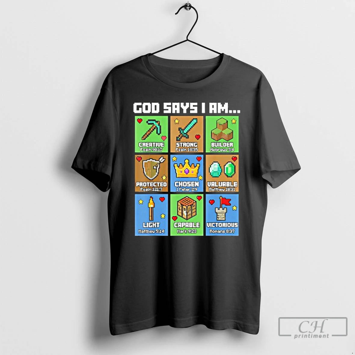 Classic God Says I Am Bible Verses Pixel Art Christian Gamer Boys T Shirts Sweater