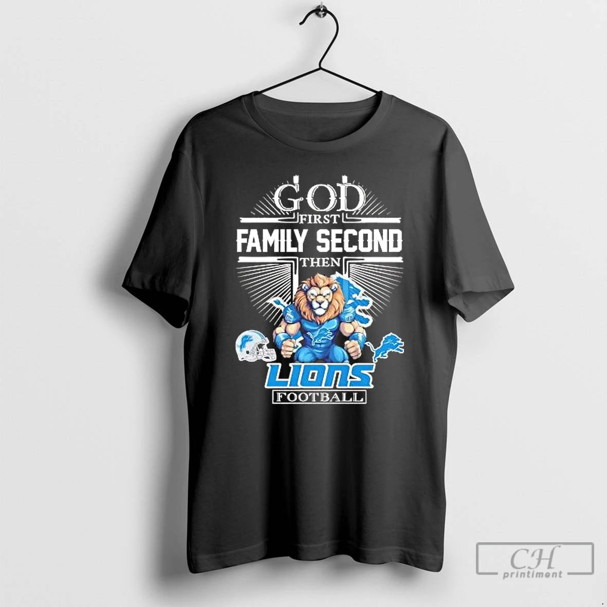 Classic God First Family Second Then Detroit Lions Football Mascot