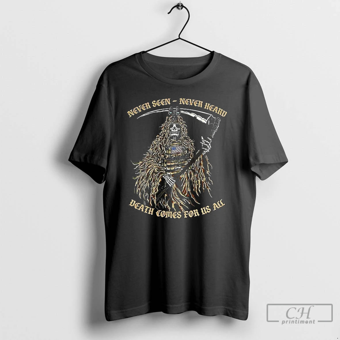 Classic Never Seen Never Heard Death Comes For Us All Reaper Soldier T Shirts Sweater