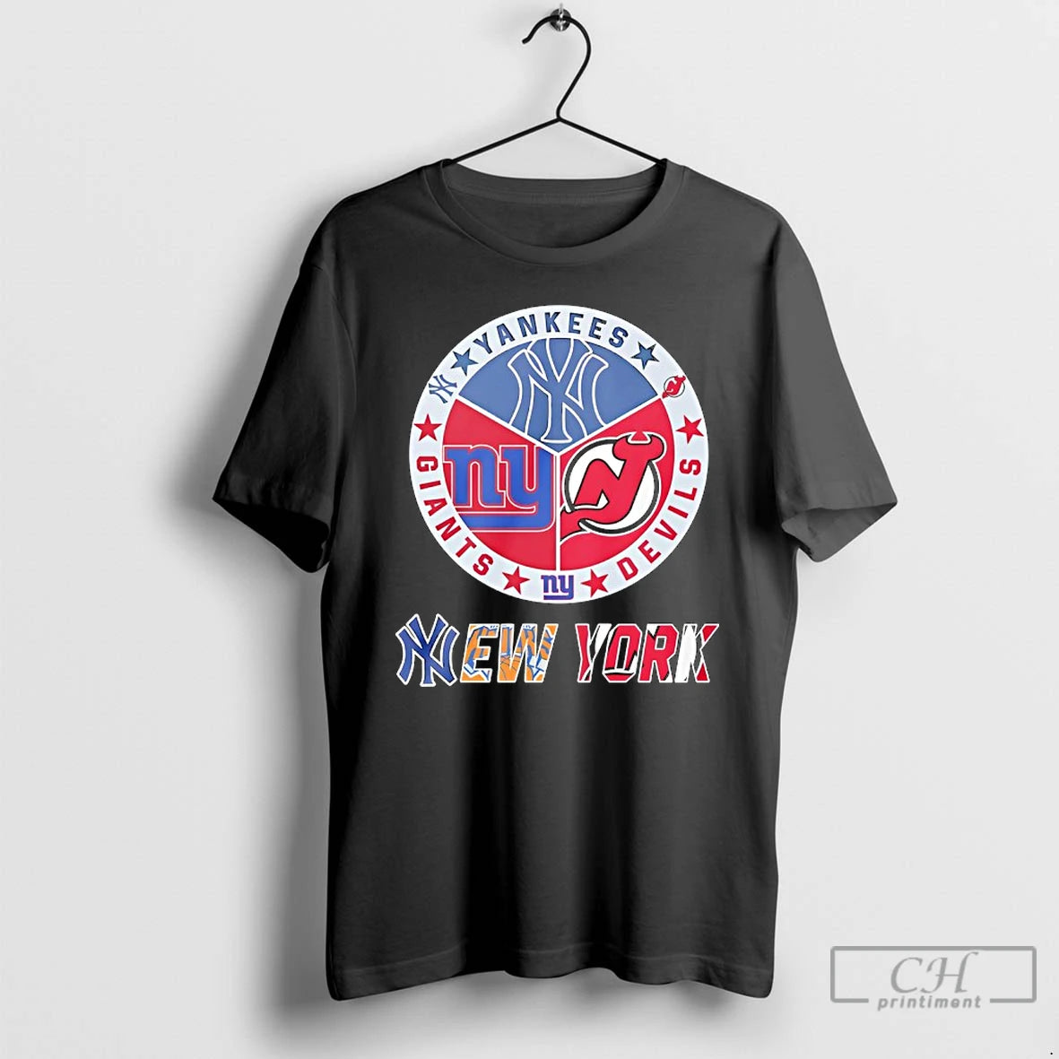 Classic New York Yankees New York Giants And New Jersey Devils Mashup Logo T Shirts