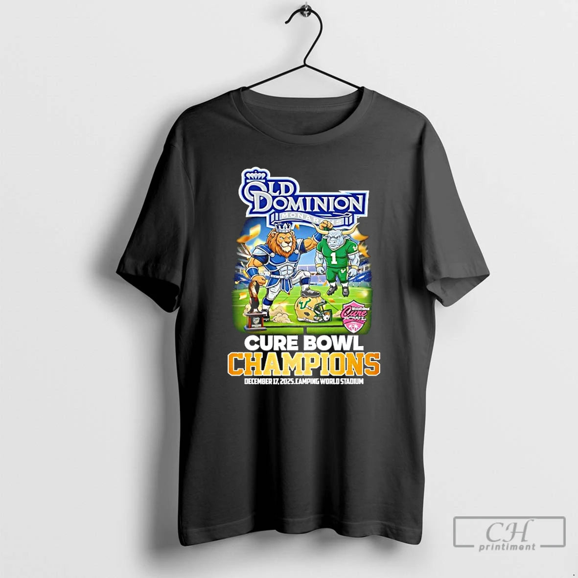 Classic Old Dominion 24 10 South Florida 2025 Cure Bowl Champions Mascot T Shirts Sweater