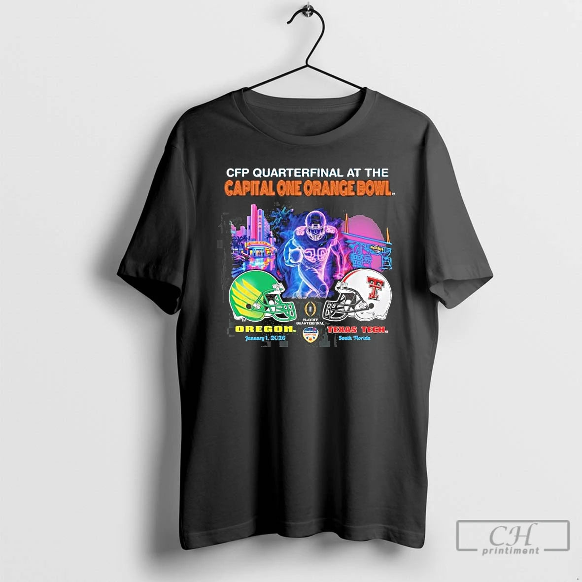 Classic Oregon Vs Texas Tech 2026 Cfp Orange Bowl Art Deco Game T Shirts Sweater