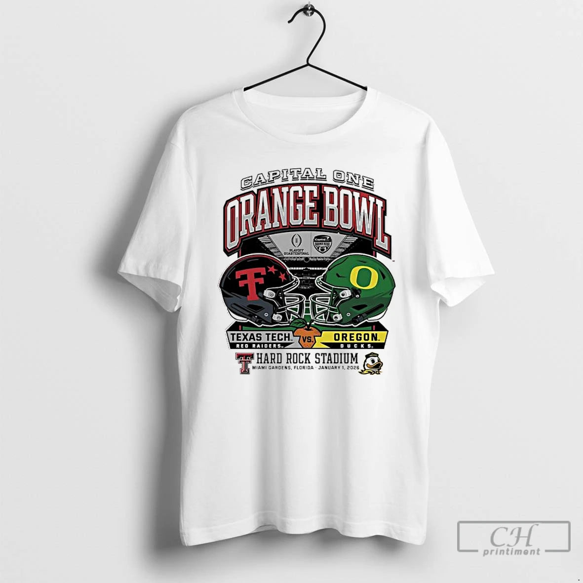 Classic Oregon Vs Texas Tech 2025 Orange Bowl Hard Rock Stadium Helmet T Shirts Sweater