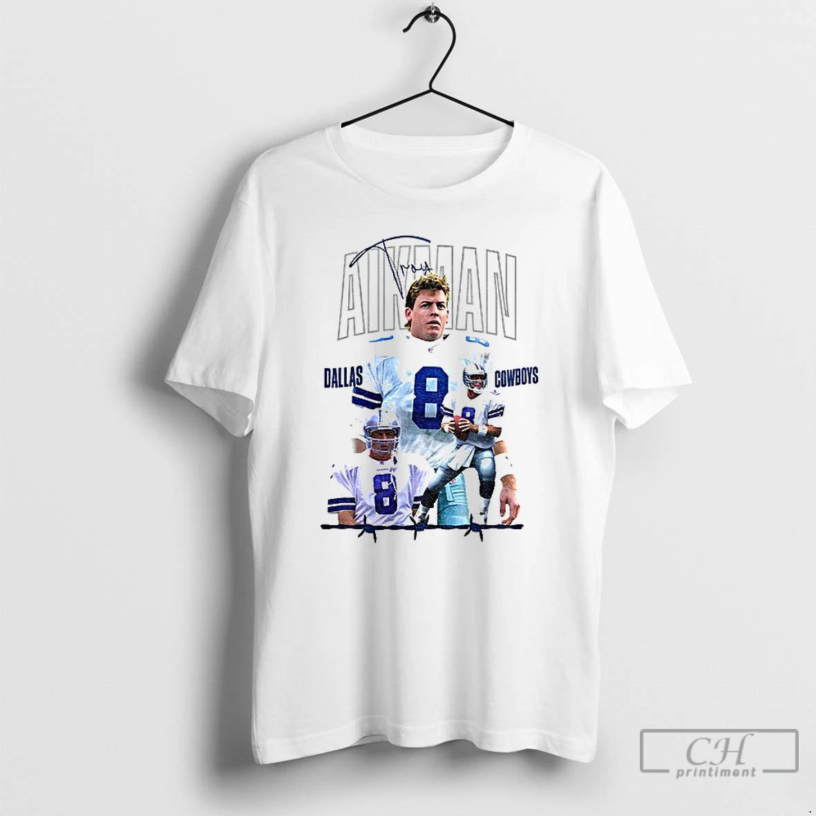 Classic Troy Aikman Dallas Cowboys Football Legend Graphic Signature