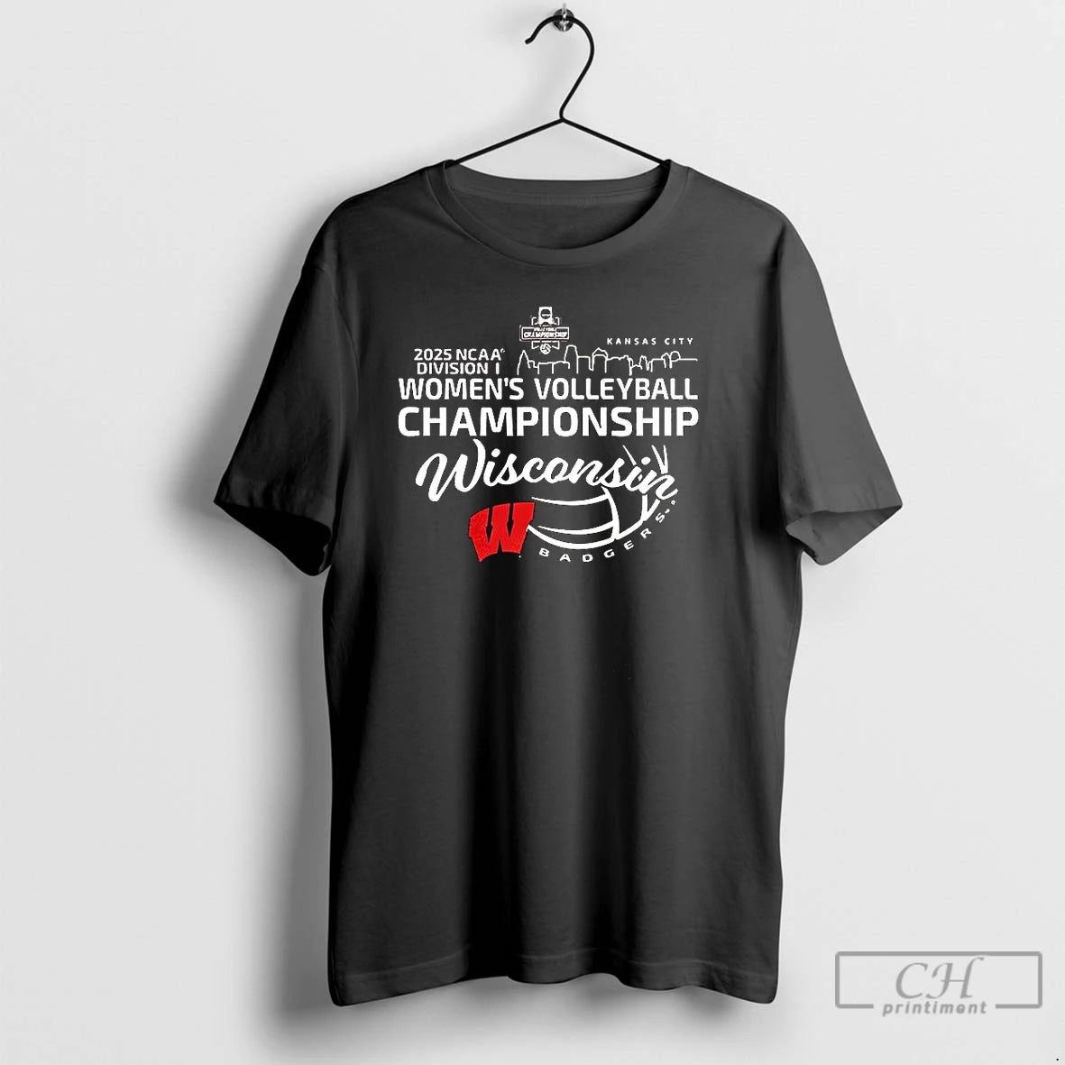 Classic Wisconsin Badgers Womnes Volleyball Champions 2025 Ncaa Division I Kansas City Skyline T Shirts