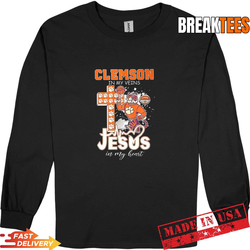 Clemson in my veins Jesus in my heart mascot T-Shirt