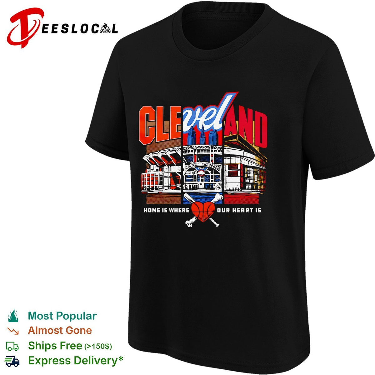 Cleveland baseball home is where our heart is stadium illustration shirt