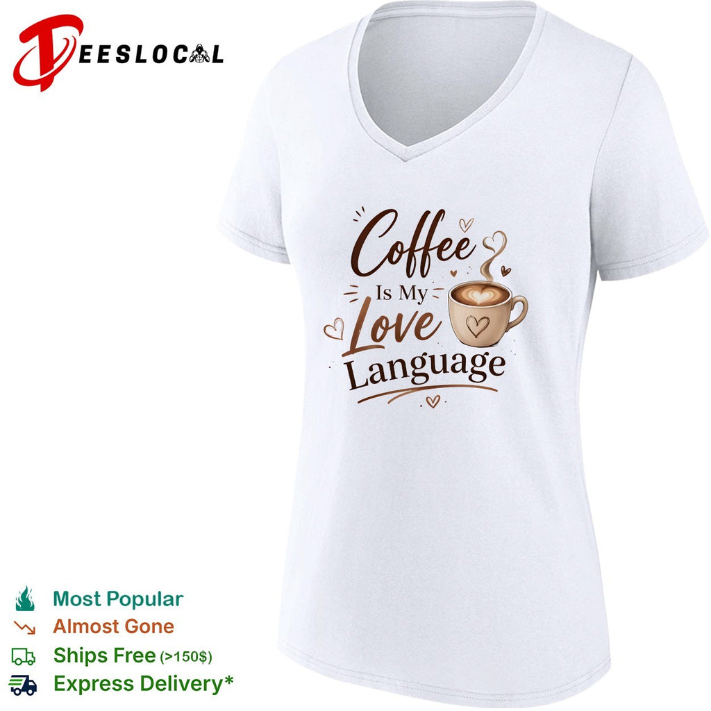 Coffee is my love language bold script cup hearts art shirt