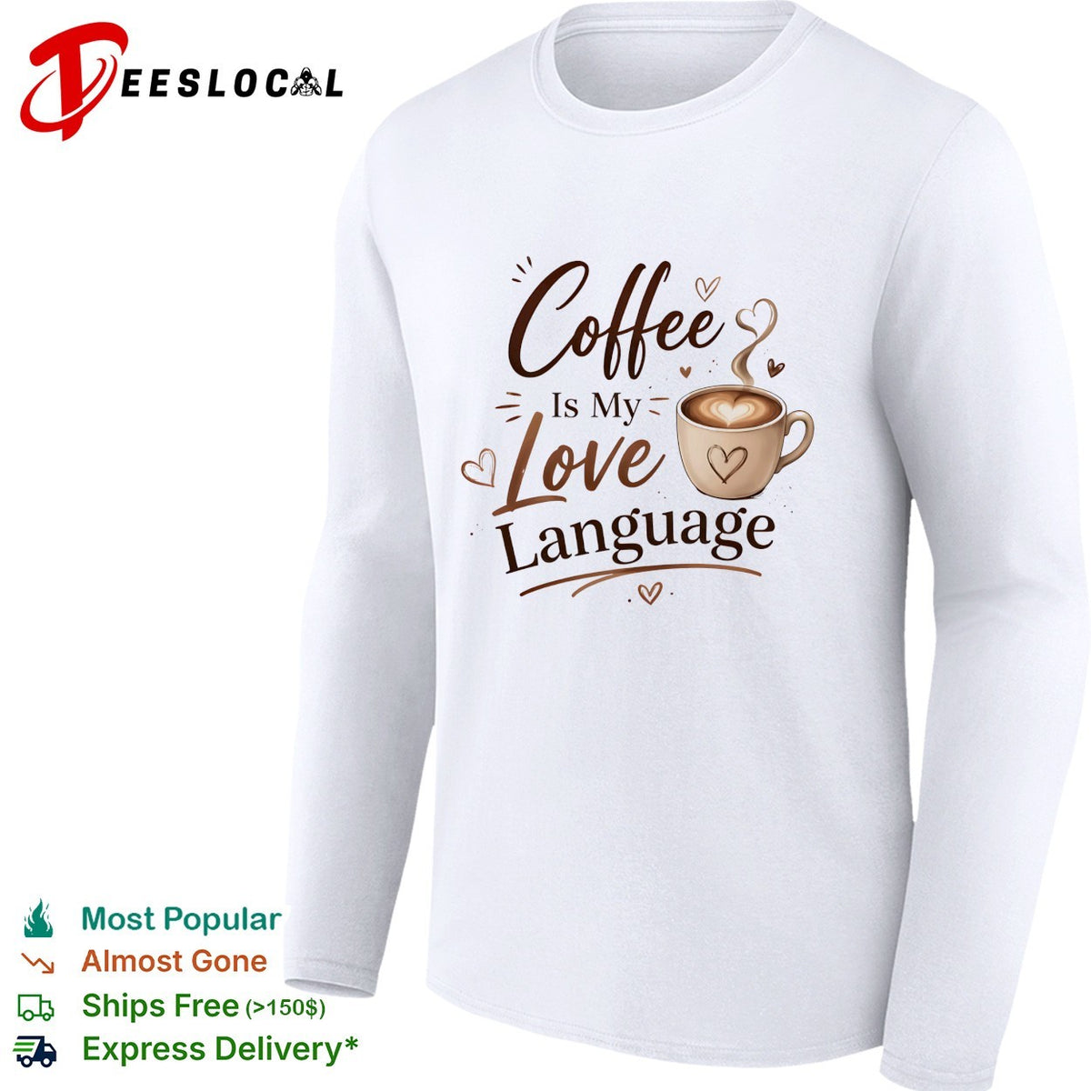 Coffee is my love language bold script cup hearts art shirt