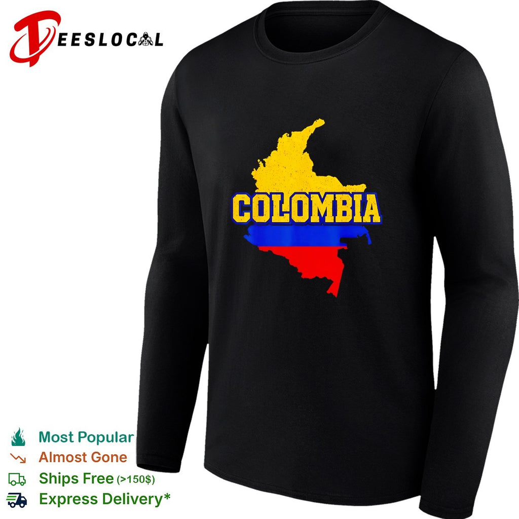Colombia map flag bold distressed text fan art shirt