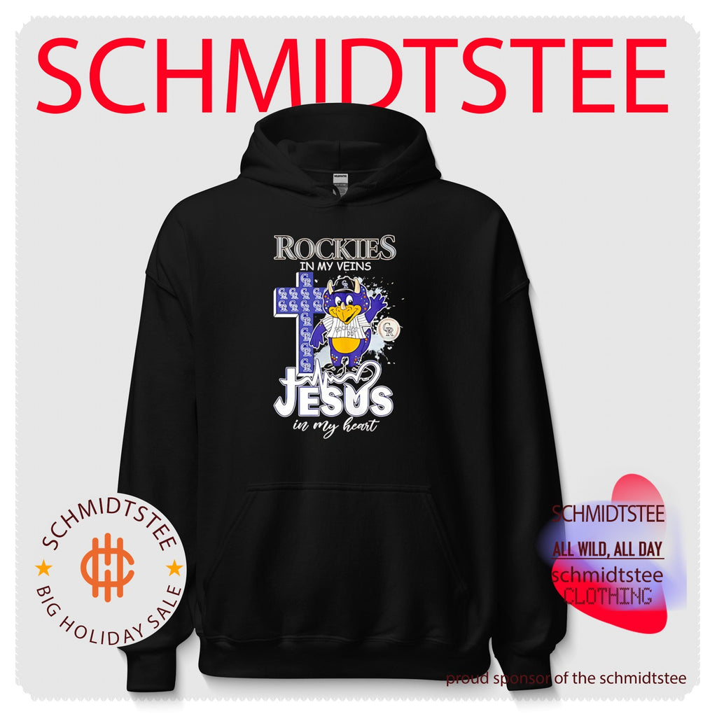 Colorado Rockies Rockies in my veins Jesus in my heart mascot cross shirt